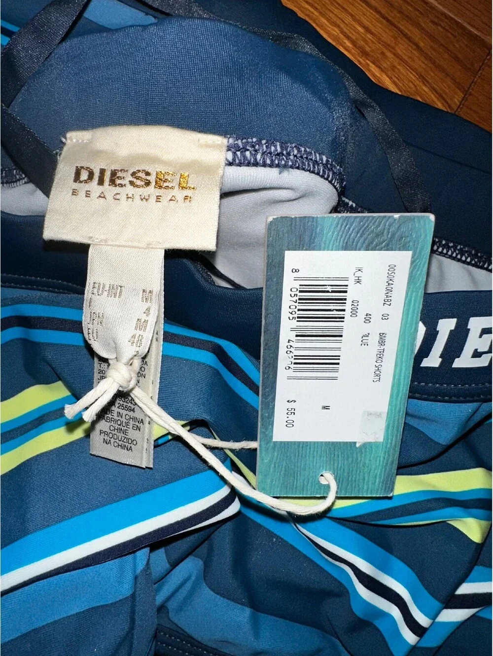 Diesel 78 Men's Striped Blue Swim Shorts Set Medium NWT